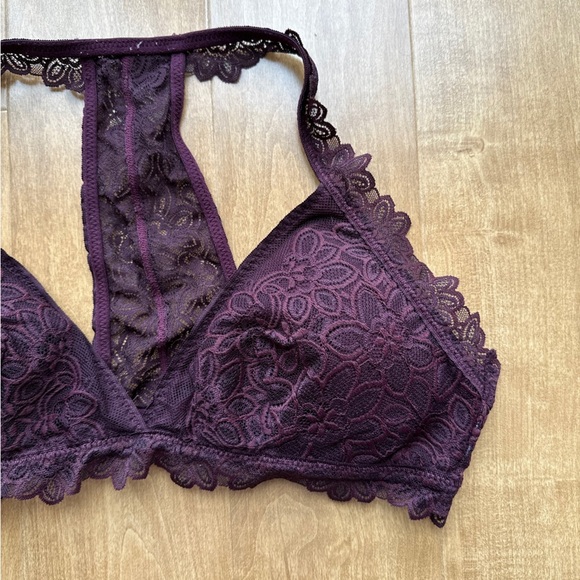 aerie Lace Triangular Halter Bralette - Burgundy, Size Large - Picture 4 of 14